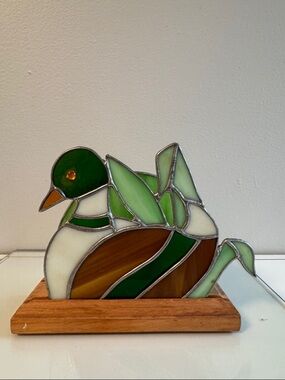 Charming stained glass duck, napkin holder. Vintage